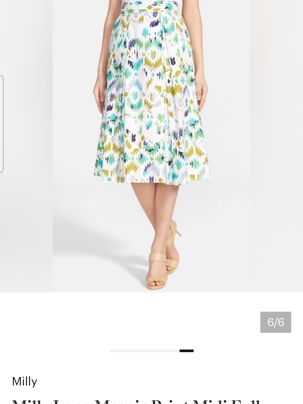 Milly White Ikat-Print Midi Skirt with Green, Blue, Purple & Gold Accents Size 2